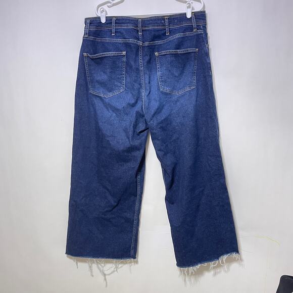 Boden Denim Wide Leg Jeans Womens 16 Raw Frayed Hem Faded Pockets Hi Rise - Picture 4 of 9